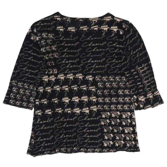 CHANEL 
06C 総柄 ロゴ COCO CC モダール ハーフスリーブ 
ココマーク カメリア プリント カットソー