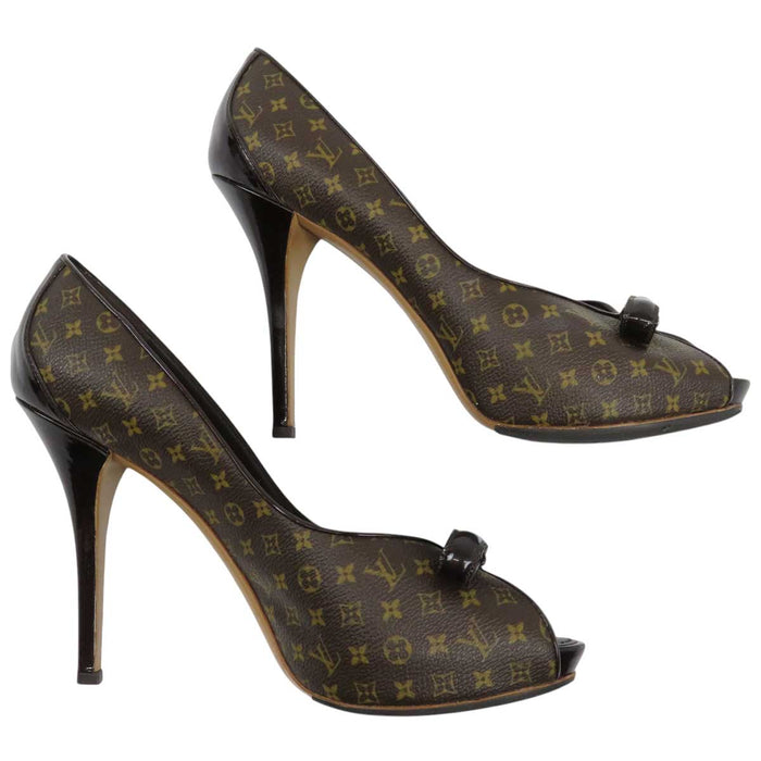LOUIS VUITTON 
ロゴ リボン ハイヒール オープントゥ ピンヒール 
LV マリブ モノグラム ピープトゥ ボウパンプス