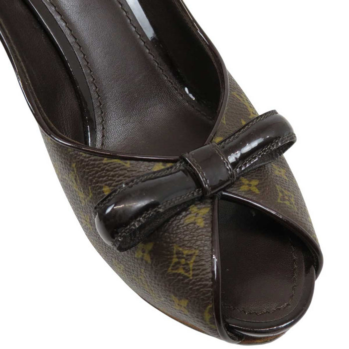 LOUIS VUITTON 
ロゴ リボン ハイヒール オープントゥ ピンヒール 
LV マリブ モノグラム ピープトゥ ボウパンプス