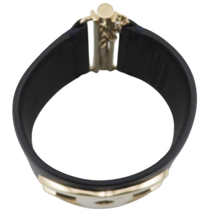 CHANEL 
EXCLUSIVE EDITION DECEMBER 2017 Light Gold Color Metal 
Coco Mark Leather Bracelet
