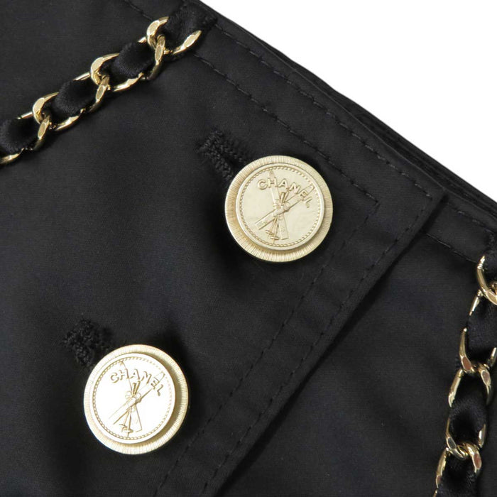 CHANEL 
19B ロゴボタン ナイロン 
チェーン トリム サテン パンツ