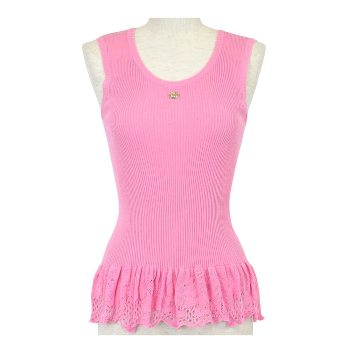 CHANEL 
96P COCO CC フリル コットン 
ココマーク リブ ノースリーブ ニット