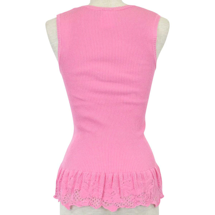 CHANEL 
96P COCO CC フリル コットン 
ココマーク リブ ノースリーブ ニット