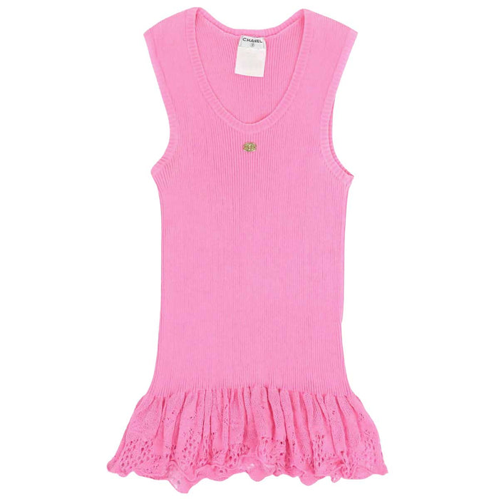 CHANEL 
96P COCO CC フリル コットン 
ココマーク リブ ノースリーブ ニット