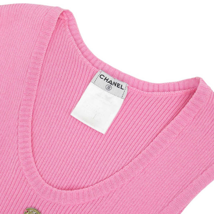 CHANEL 
96P COCO CC フリル コットン 
ココマーク リブ ノースリーブ ニット