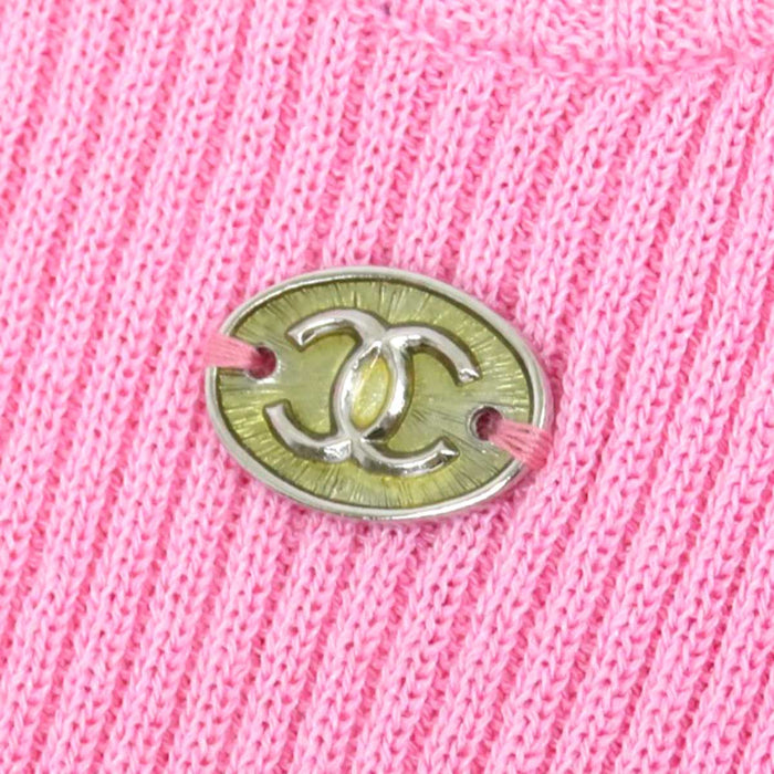 CHANEL 
96P COCO CC フリル コットン 
ココマーク リブ ノースリーブ ニット