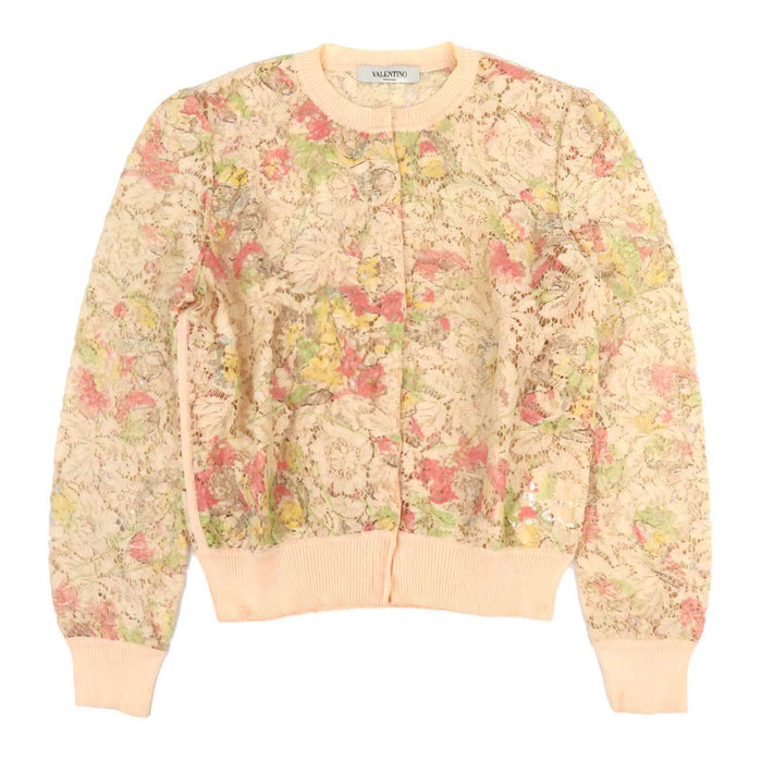 VALENTINO 
フラワー シアーニット 
総レース ノーカラー ロングスリーブ カーディガン