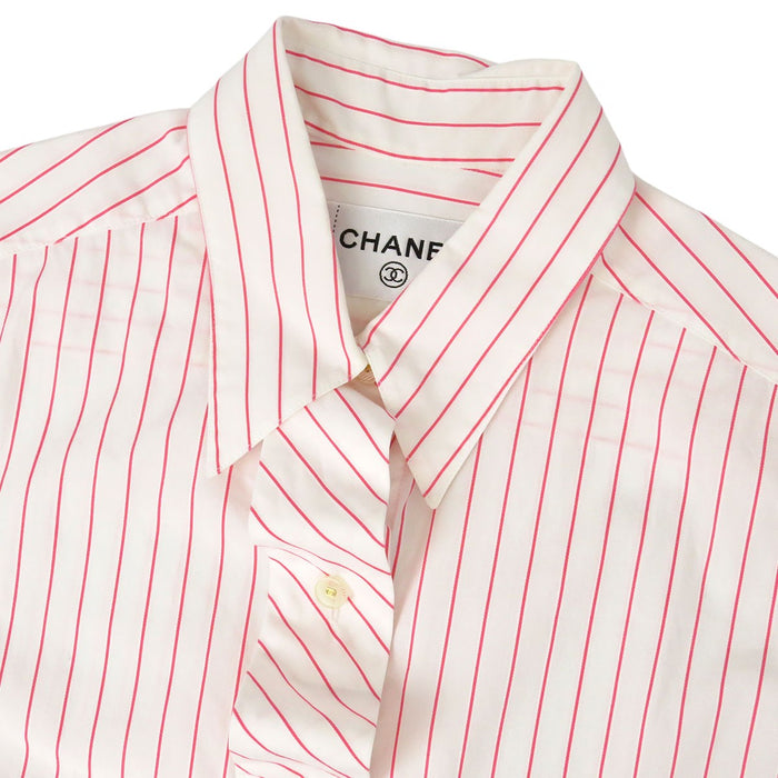 CHANEL 
COCO CC ココボタン ロゴ コットン 
ココマーク ストライプ ボウタイ ノースリーブシャツ