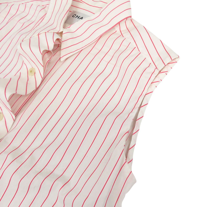 CHANEL 
COCO CC ココボタン ロゴ コットン 
ココマーク ストライプ ボウタイ ノースリーブシャツ