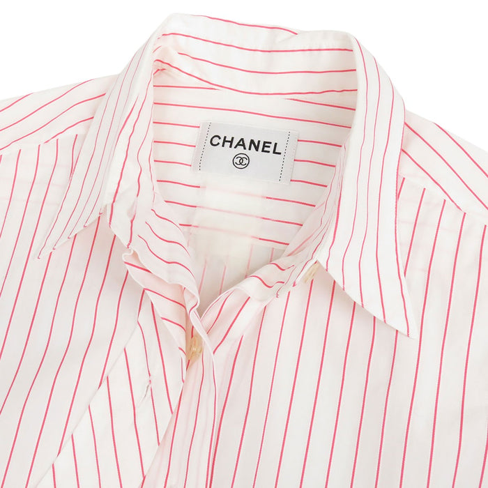 CHANEL 
COCO CC ココボタン ロゴ コットン 
ココマーク ストライプ ボウタイ ノースリーブシャツ