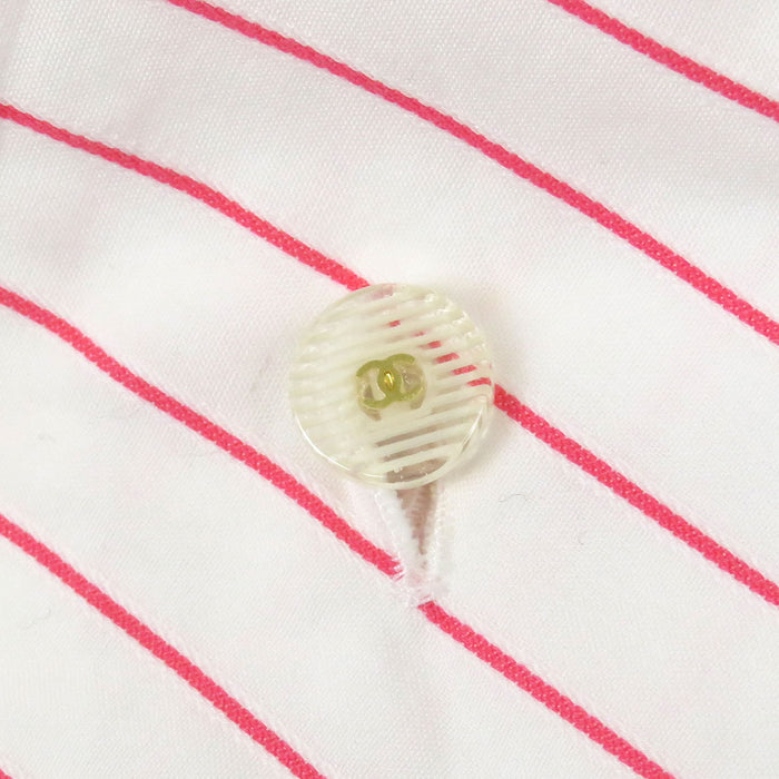 CHANEL 
COCO CC ココボタン ロゴ コットン 
ココマーク ストライプ ボウタイ ノースリーブシャツ