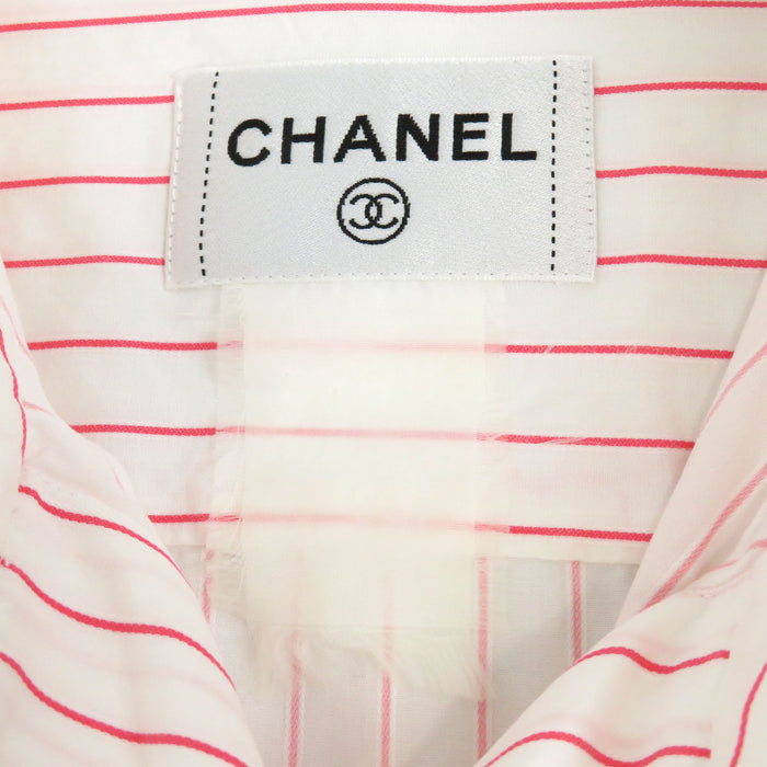 CHANEL 
COCO CC ココボタン ロゴ コットン 
ココマーク ストライプ ボウタイ ノースリーブシャツ