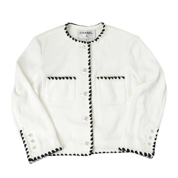 CHANEL 
COCO CC ロゴ ココボタン ラインストーン 21C 
ココマーク コットン ノーカラー ジャケット