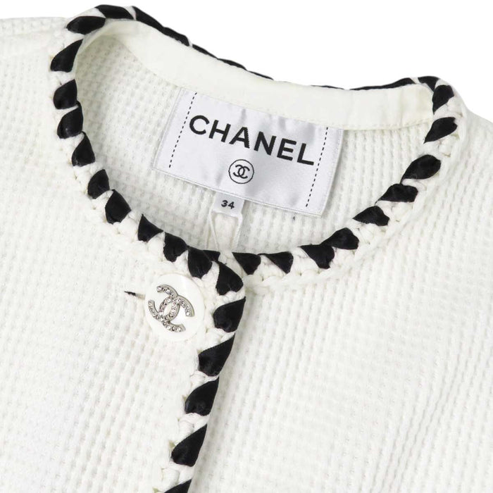 CHANEL 
COCO CC ロゴ ココボタン ラインストーン 21C 
ココマーク コットン ノーカラー ジャケット