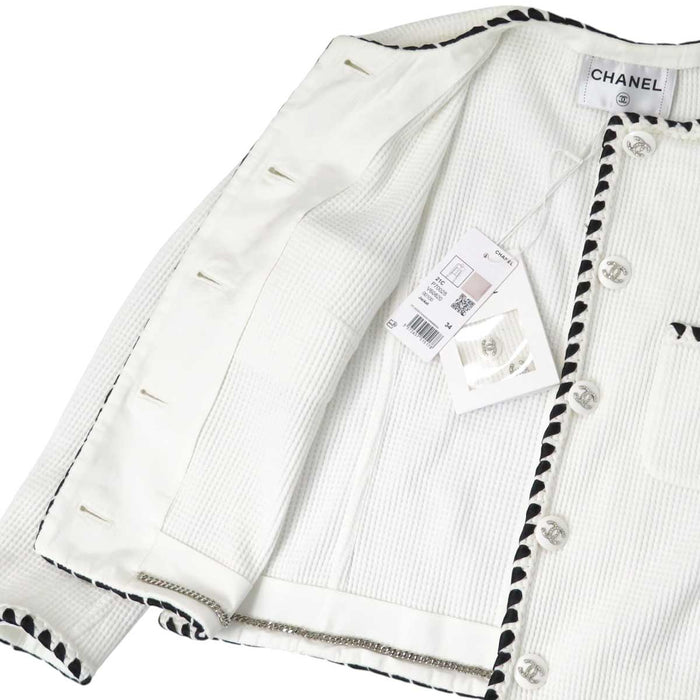 CHANEL 
COCO CC ロゴ ココボタン ラインストーン 21C 
ココマーク コットン ノーカラー ジャケット