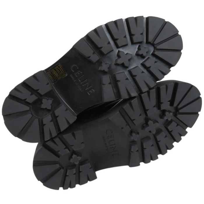 CELINE
Logo rubber outsole leather cap round toe
Triomphe leather patch bulky lace-up boots