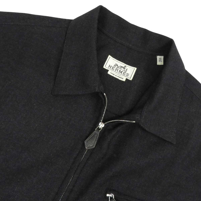 HERMES 
ジップアップ 
ウール ロングスリーブ シャツ
