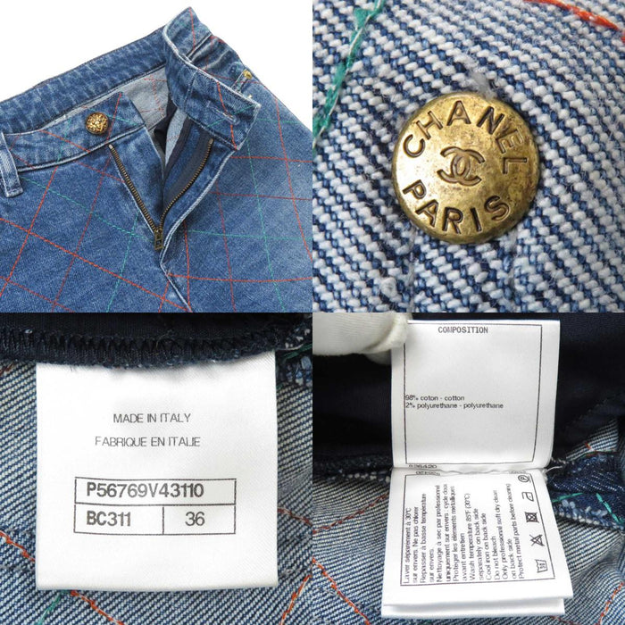 CHANEL 
COCO CC 裾ジップ コットン 
ココマーク マトラッセ ステッチ デニムパンツ