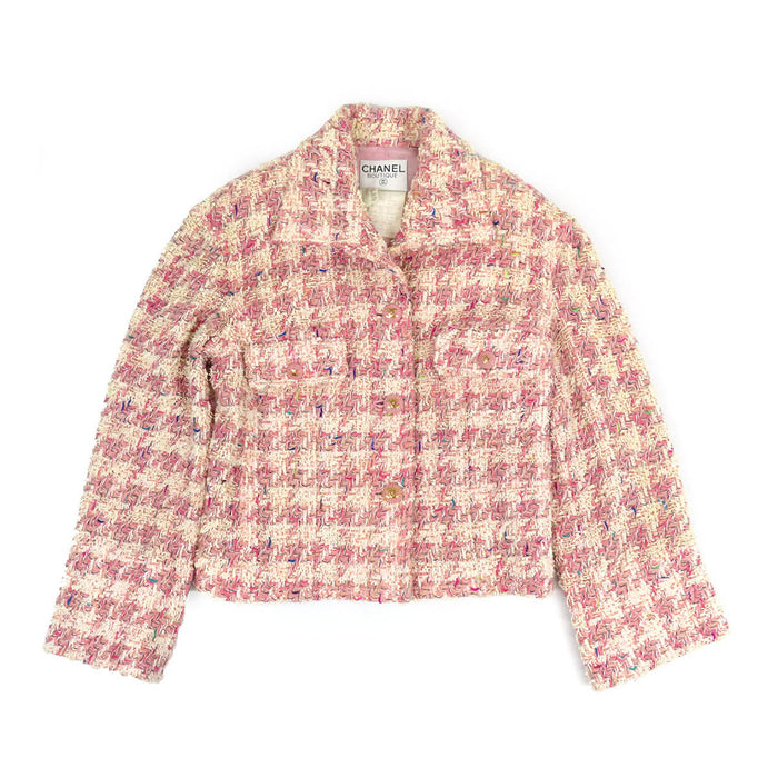 CHANEL 93C Vintage COCO CC Coco Button Coco Mark Houndstooth Tweed Jacket