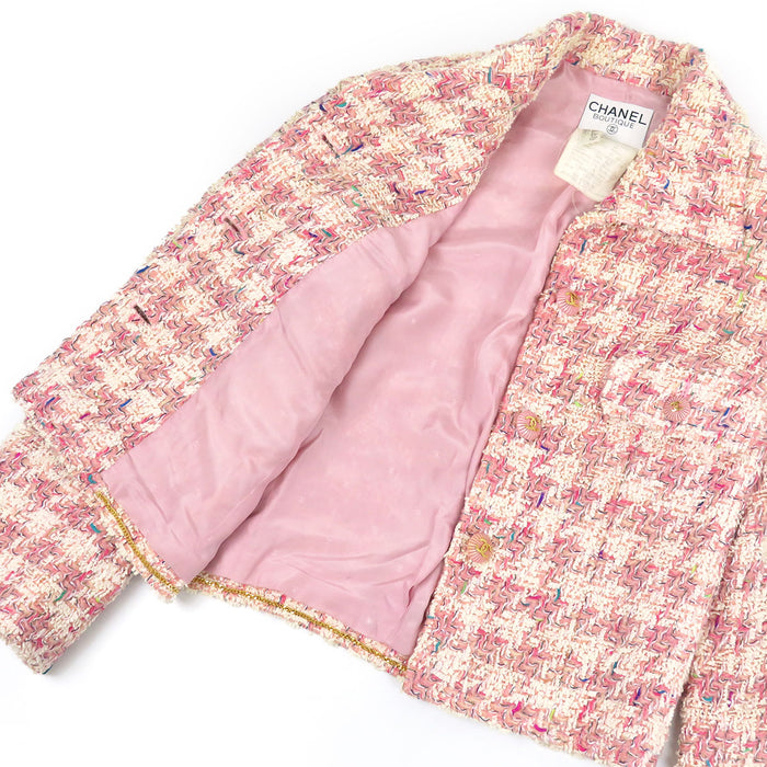 CHANEL 93C Vintage COCO CC Coco Button Coco Mark Houndstooth Tweed Jacket