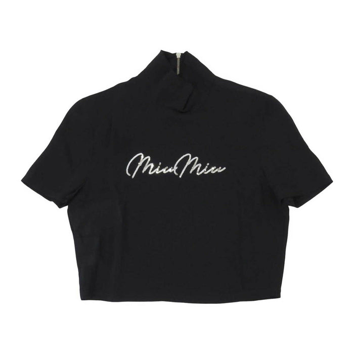 MIUMIU
Sheer High Neck
Sequin Logo Cropped T-Shirt