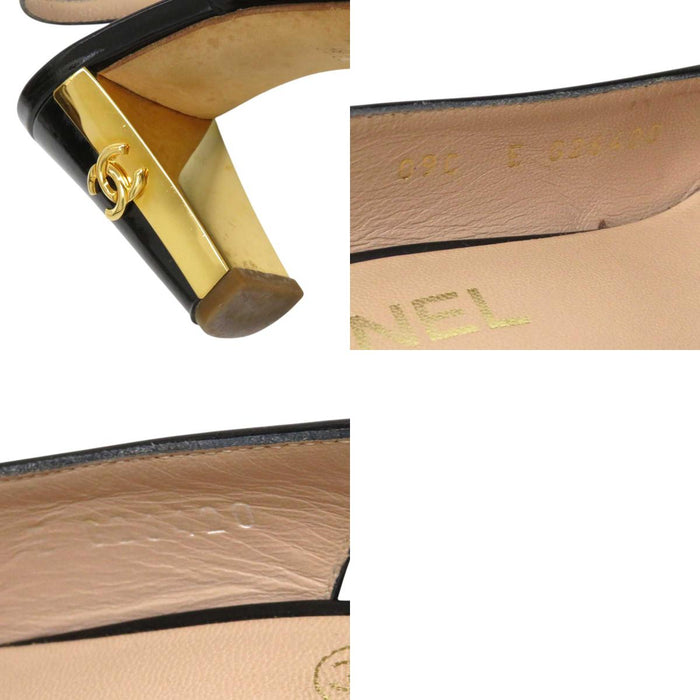 CHANEL 
09C ロゴ COCO CC ハイヒール チャンキーヒール 
ココマーク バックストラップ パテント パンプス