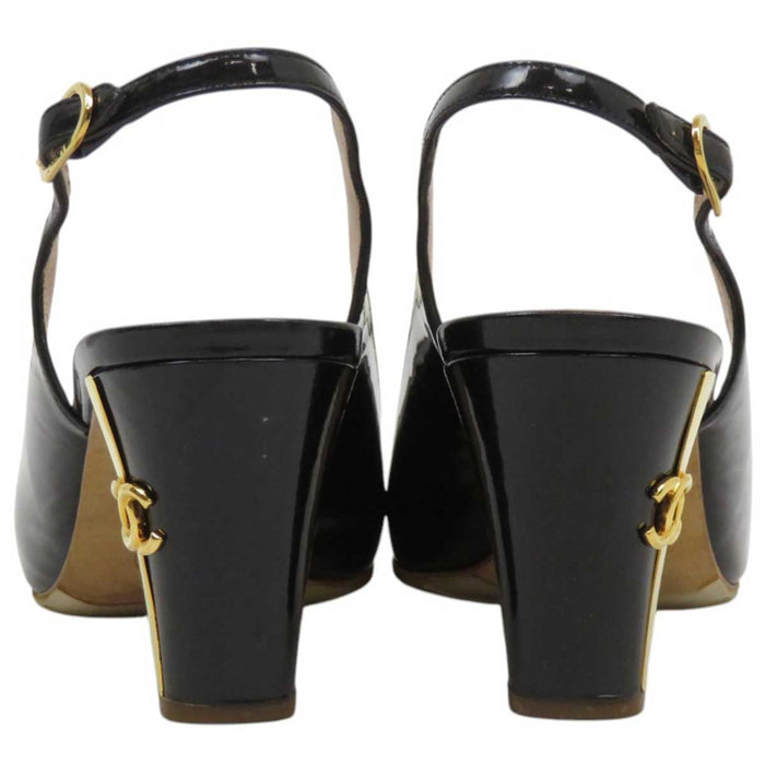 CHANEL 
09C ロゴ COCO CC ハイヒール チャンキーヒール 
ココマーク バックストラップ パテント パンプス