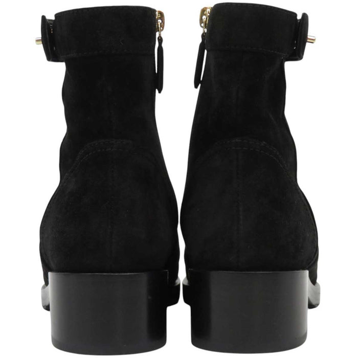 CHANEL 
COCO CC Logo Suede 
Coco Mark Turnlock Matelassé Short Boots