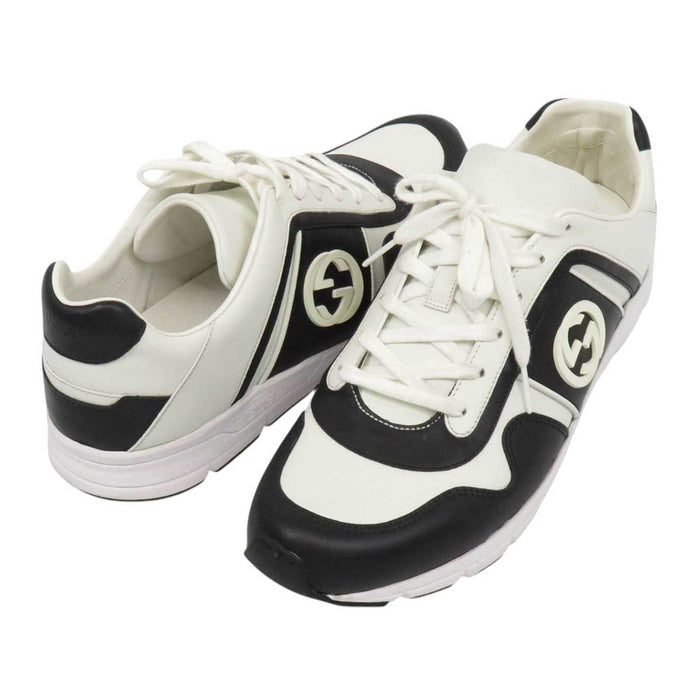 GUCCI 
Logo GG Bicolor Lace-Up 
Interlocking G Low-Cut Leather Sneakers