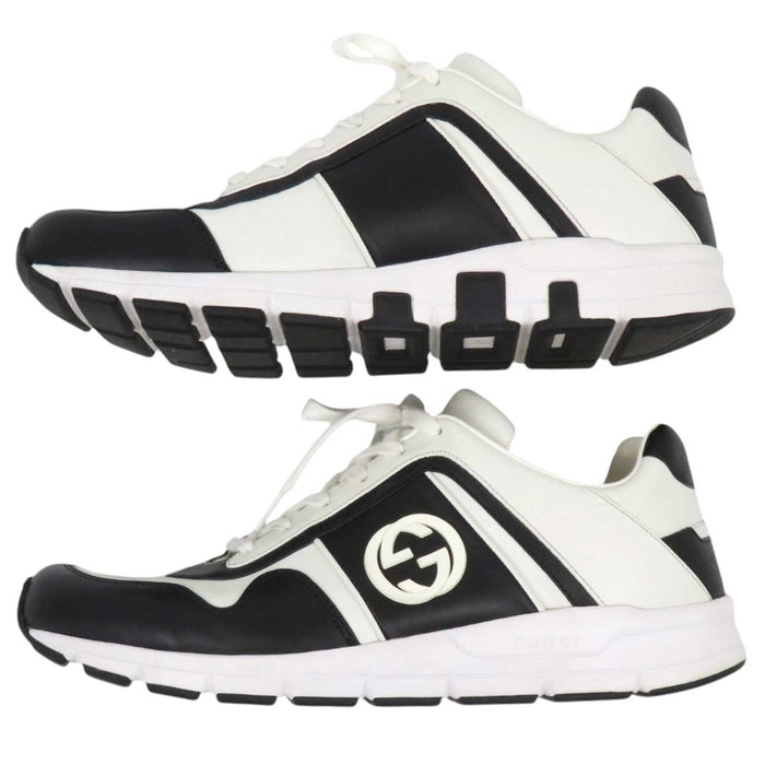 GUCCI 
Logo GG Bicolor Lace-Up 
Interlocking G Low-Cut Leather Sneakers