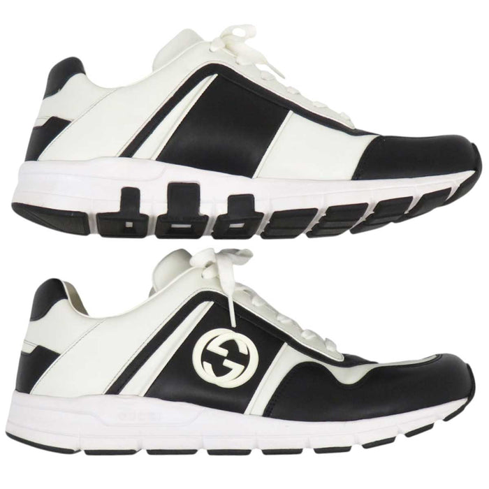 GUCCI 
Logo GG Bicolor Lace-Up 
Interlocking G Low-Cut Leather Sneakers