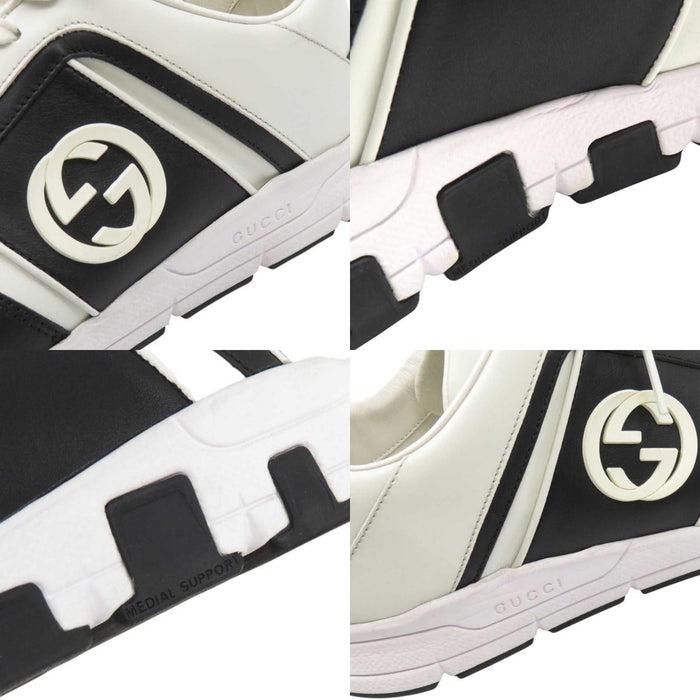 GUCCI 
Logo GG Bicolor Lace-Up 
Interlocking G Low-Cut Leather Sneakers