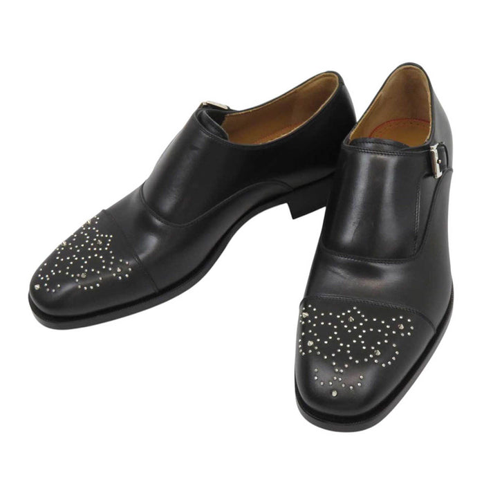 Christian Louboutin 
シングルストラップ メタルスタッズ 
モンクストラップ レザー スタッズ シューズ
