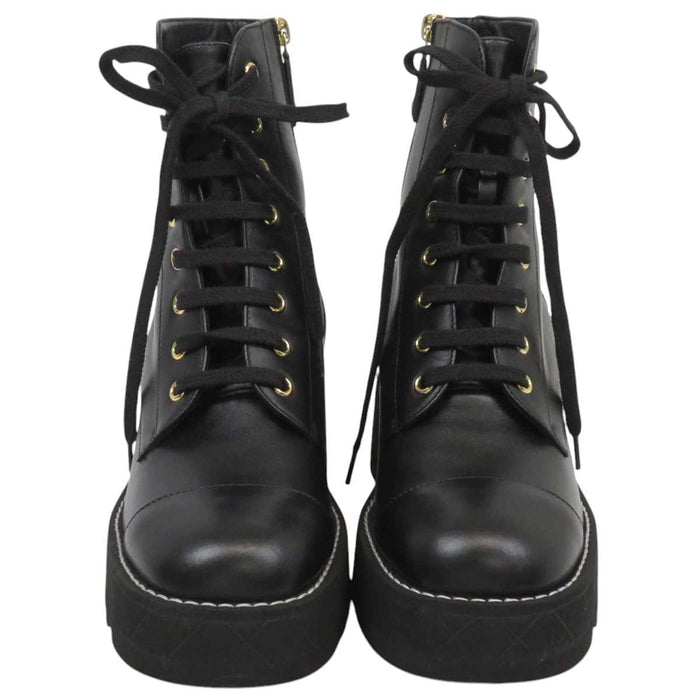 CHANEL 
Logo COCO CC Platform Shoes 
Coco Mark Leather Short Boots