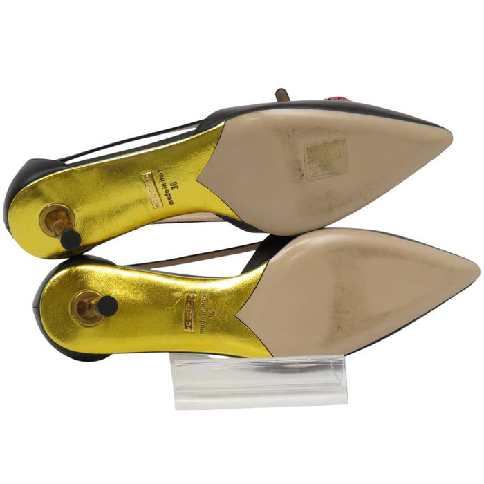 GUCCI 
GG バンブーヒール ラインストーン レザー 
インターロッキングG チェリー パンプス