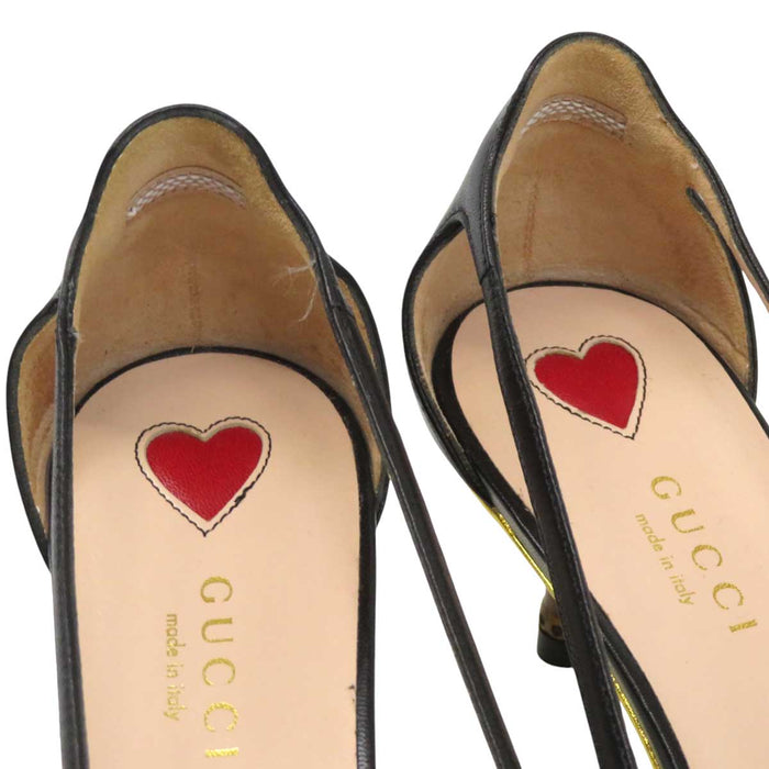 GUCCI 
GG Bamboo Heel Rhinestone Leather 
Interlocking G Cherry Pumps