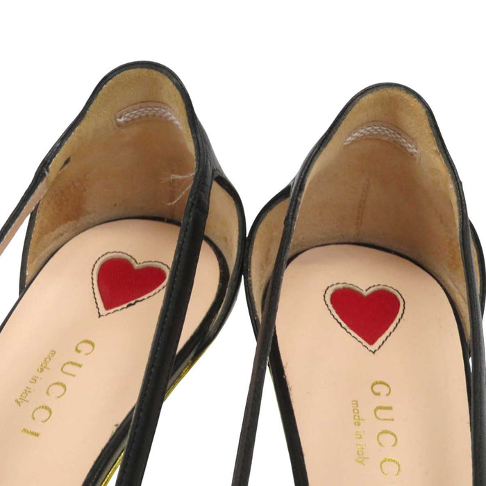 GUCCI 
GG Bamboo Heel Rhinestone Leather 
Interlocking G Cherry Pumps