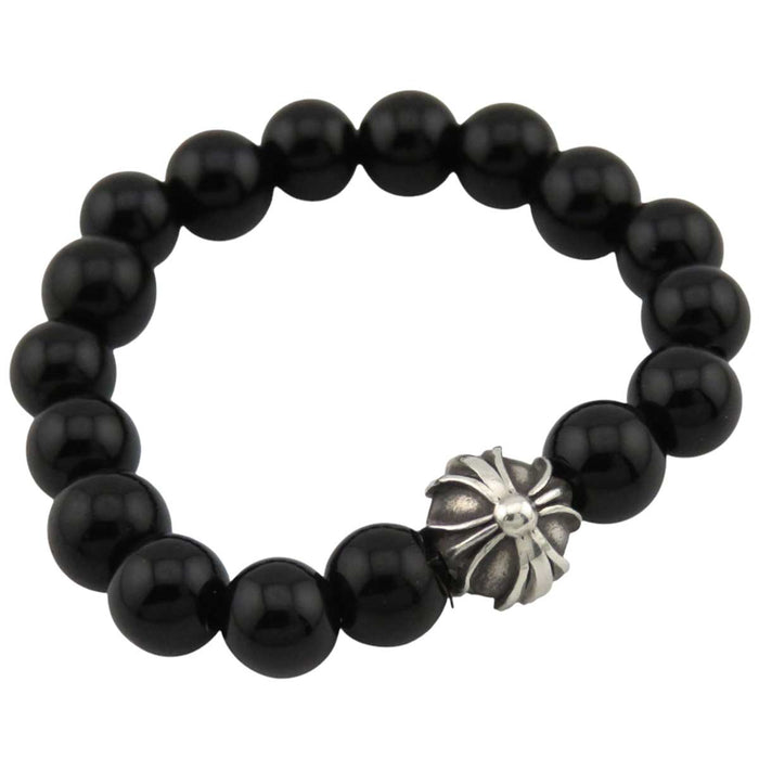 CHROME HEARTS 
Anello con perline da 4mm croce in argento 
Perline di tormalina nera 4mm anello