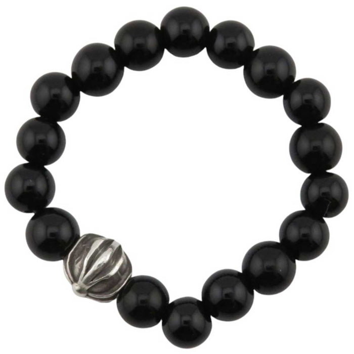 CHROME HEARTS 
Anello con perline da 4mm croce in argento 
Perline di tormalina nera 4mm anello