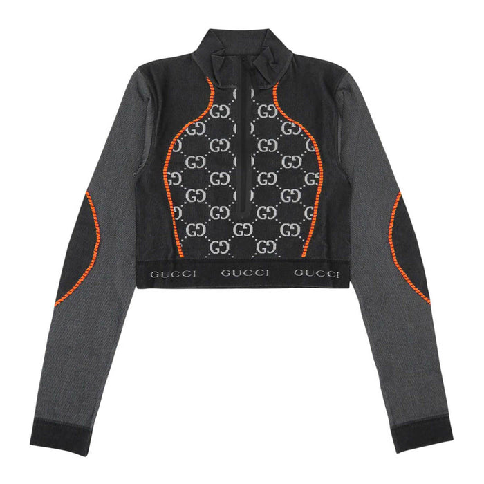 GUCCI 
Logo Jersey Nylon 
GG Jacquard Cropped High Neck Half Zip
