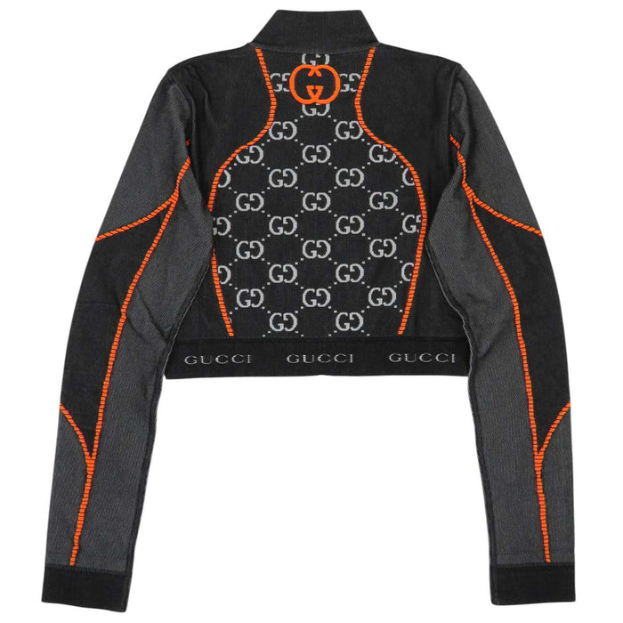 GUCCI 
Logo Jersey Nylon 
GG Jacquard Cropped High Neck Half Zip