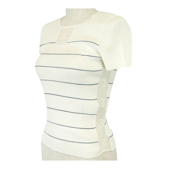 CHANEL 
COCO CC ロゴ シアー コットン リブ ボーダー 04P 
ココマーク ショートスリーブ ニット