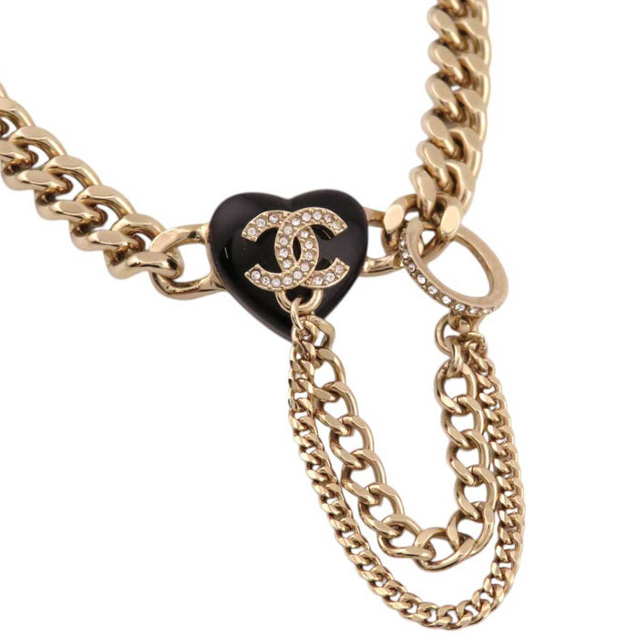 CHANEL 
B22B COCO CC Rhinestone Gold Color Metal Choker 
Coco Mark Heart Chain Necklace