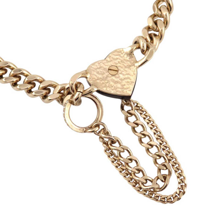 CHANEL 
B22B COCO CC Rhinestone Gold Color Metal Choker 
Coco Mark Heart Chain Necklace