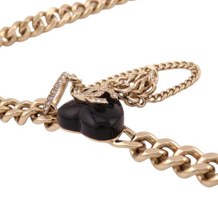 CHANEL 
B22B COCO CC Rhinestone Gold Color Metal Choker 
Coco Mark Heart Chain Necklace