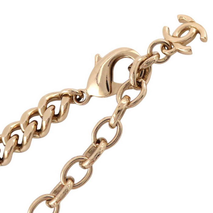 CHANEL 
B22B COCO CC Rhinestone Gold Color Metal Choker 
Coco Mark Heart Chain Necklace