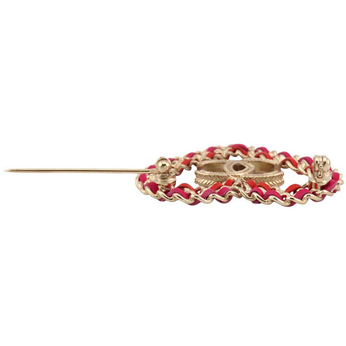 CHANEL 
B18P COCO CC Gold Color Metal 
Coco Mark Leather Heart Brooch