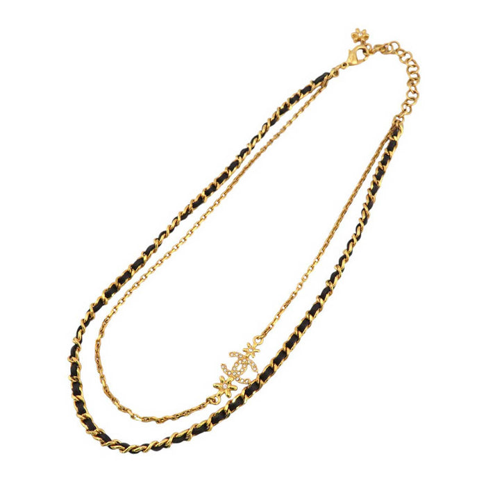 CHANEL 
I23A COCO CC ラインストーン ゴールドカラーメタル 
ココマーク 2連 フラワー チェーンネックレス