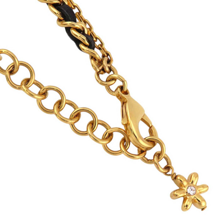 CHANEL 
I23A COCO CC Rhinestone Gold Color Metal 
Coco Mark Double Strand Flower Chain Necklace