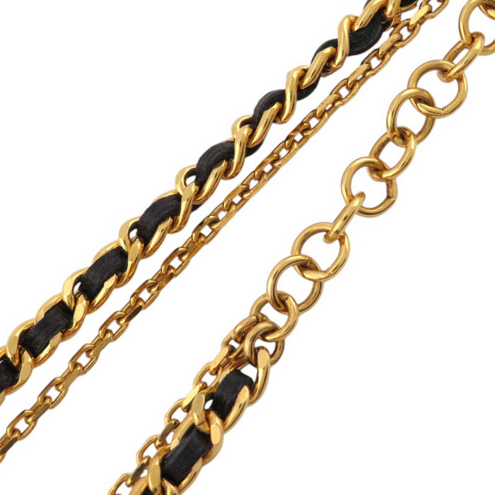 CHANEL 
I23A COCO CC Rhinestone Gold Color Metal 
Coco Mark Double Strand Flower Chain Necklace